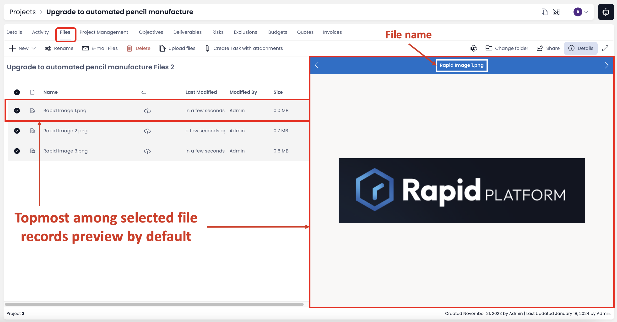 Image showing topmost file record previews by default